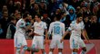 Fotbalisté Marseille se radují ze vstřelené branky v utkání proti Lipsku