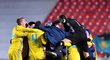 Fotbalisté Astany se radují z vítězství na Slavii a postupu ze skupiny Evropské ligy