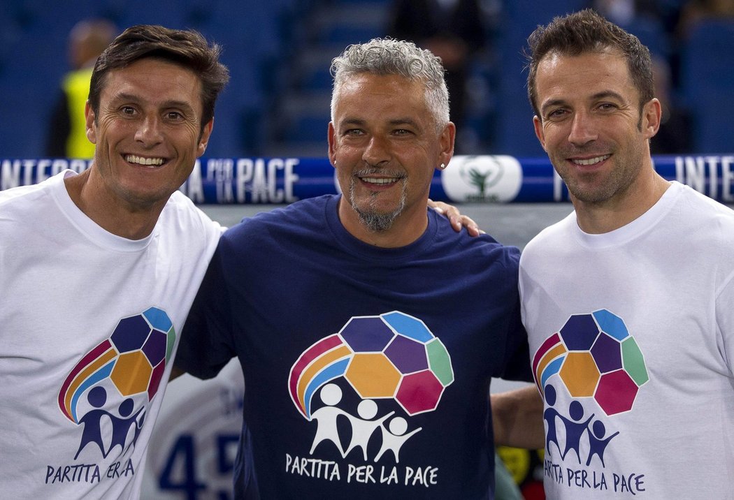 Zleva Javier Zanetti, Roberto Baggio a Alessandro Del Piero