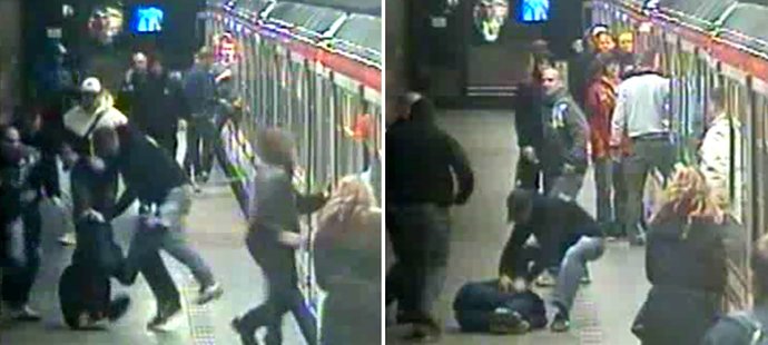 Fanoušci Slavie v metru brutálně napadli dva příznivce jiného klubu, zřejmě Sparty