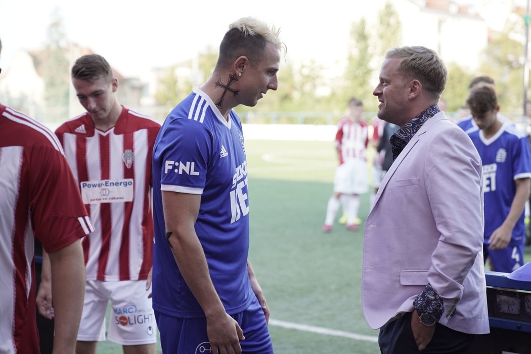 Jakub Štáfek s Jakubem Prachařem na natáčení filmu Vyšehrad