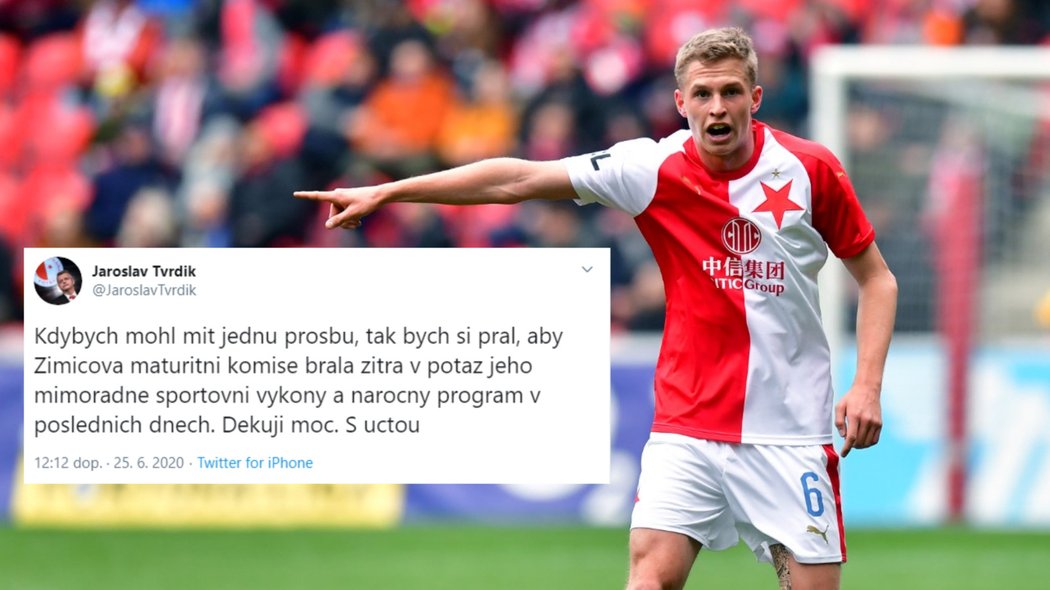 Šéf Slavie Jaroslav Tvrdík v průběhu mistrovských oslav na svém twitteru poprosil maturitní komisi, která bude zkoušet obránce Davida Zimu, aby brala v potaz jeho vytíženost z posledních zápasů. U mnoha fanoušků s tímto příspěvkem narazil