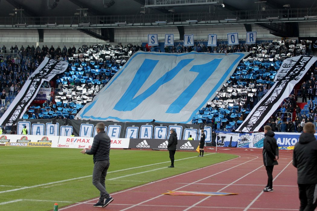 Choreo ostravských fanoušků v utkání Baníku s Bohemians