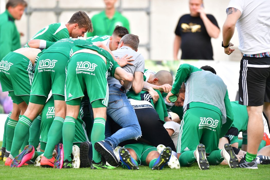 Euforie fotbalistů Bohemians po vyrovnání proti Opavě, které znamenalo záchranu v lize...