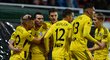 Hráči Olomouce se radují po třetím gólu v Brně