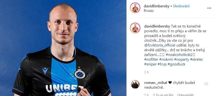 David Limberský se rozloučil s Michaelem Krmenčíkem na Instagramu