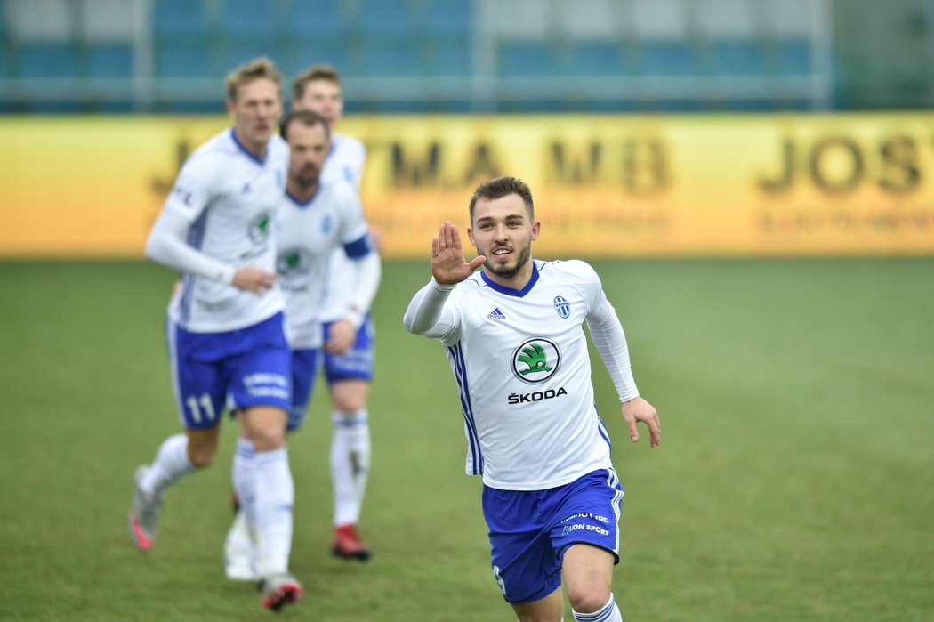 Radost mladoboleslavského Tomáše Ladry po gólu proti Olomouci
