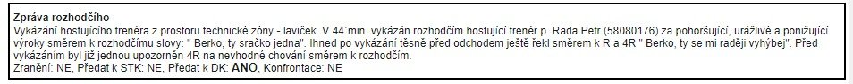 Jak popsal incident s koučem Radou rozhodčí Berka do zápisu