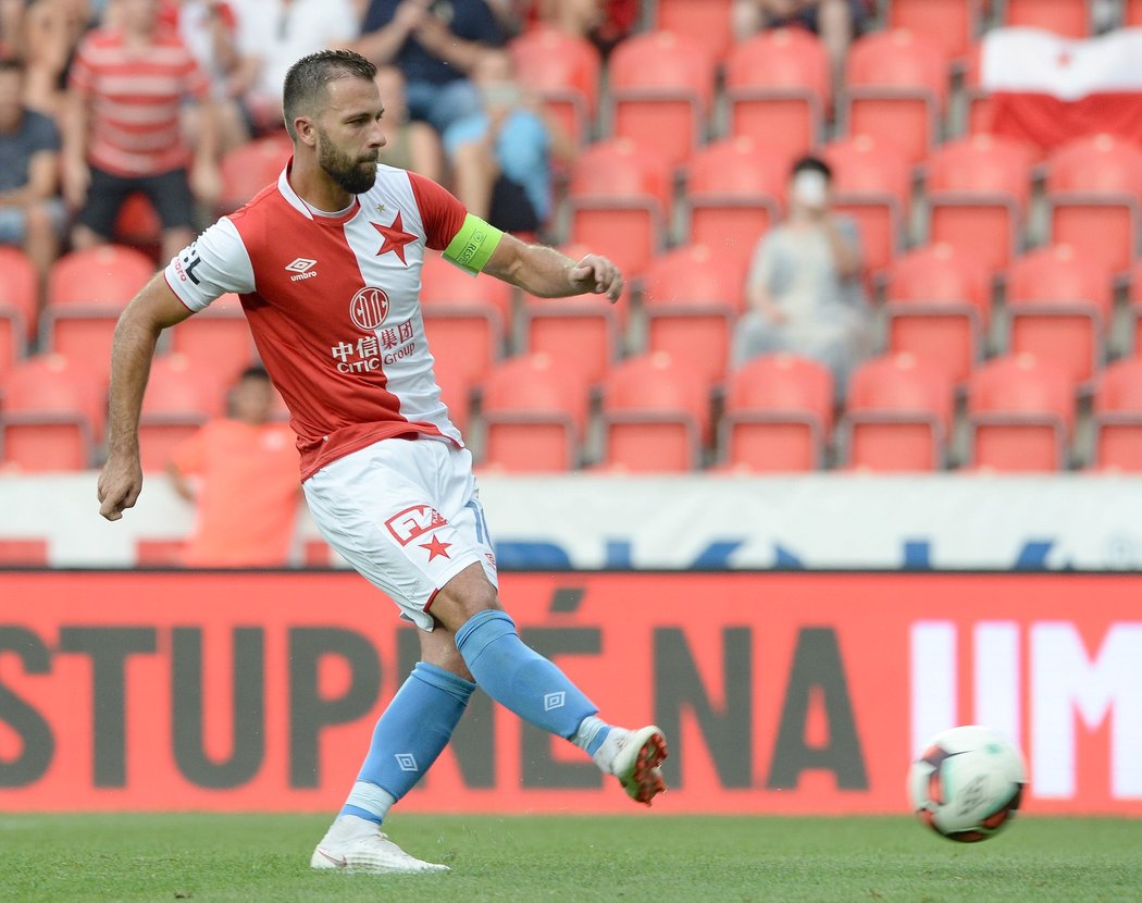 Penaltová střela Josefa Hušbauera, kterou zvyšoval na 2:0