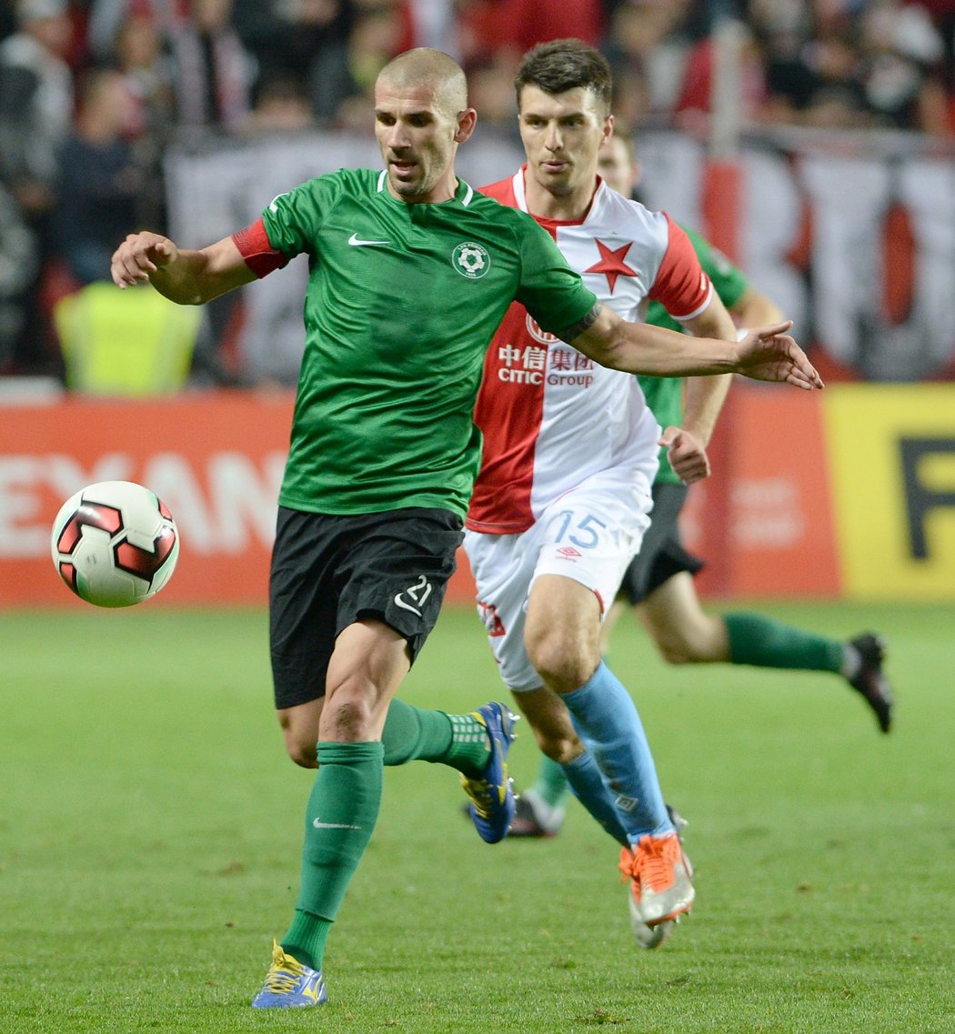 Příbramský kapitán Jan Rezek vstřelil Slavii gól na 1:1, ani ten ovšem jeho týmu na úspěch v Edenu nestačil