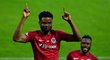 Benjamin Tetteh oslavuje svou trefu proti Zlínu, kterou upravil na konečných 2:0 pro Spartu