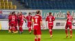 Olomoucká radost po vstřelení branky v zápase v Teplicích