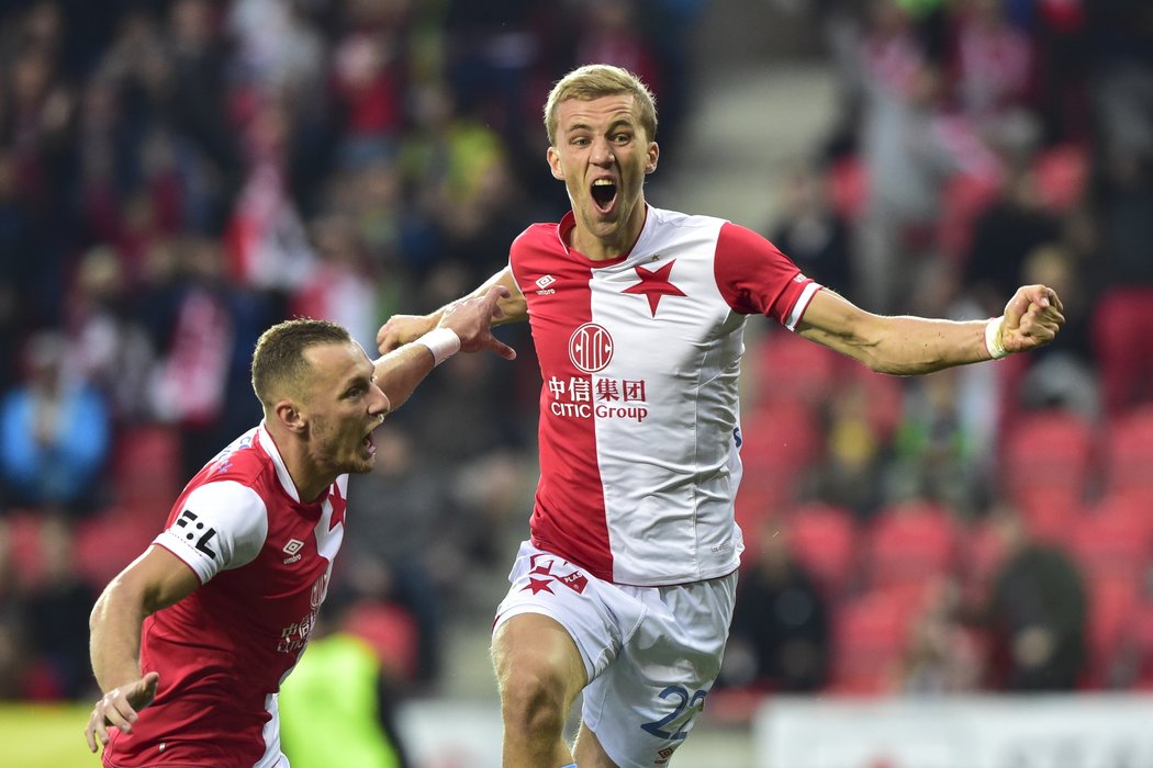 Tomáš Souček už ve třetí minutě otevřel skóre šlágru Slavie s Plzní