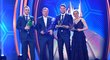 Zleva: Talent roku 2018 David Lischka, Trenér roku 2018 Pavel Vrba, Fotbalista roku 2018 Tomáš Vaclík a Fotbalistka roku Kateřina Svitková