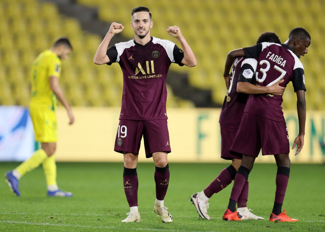 Pablo Sarabia se raduje z třetí trefy PSG v utkání na hřišti Nantes