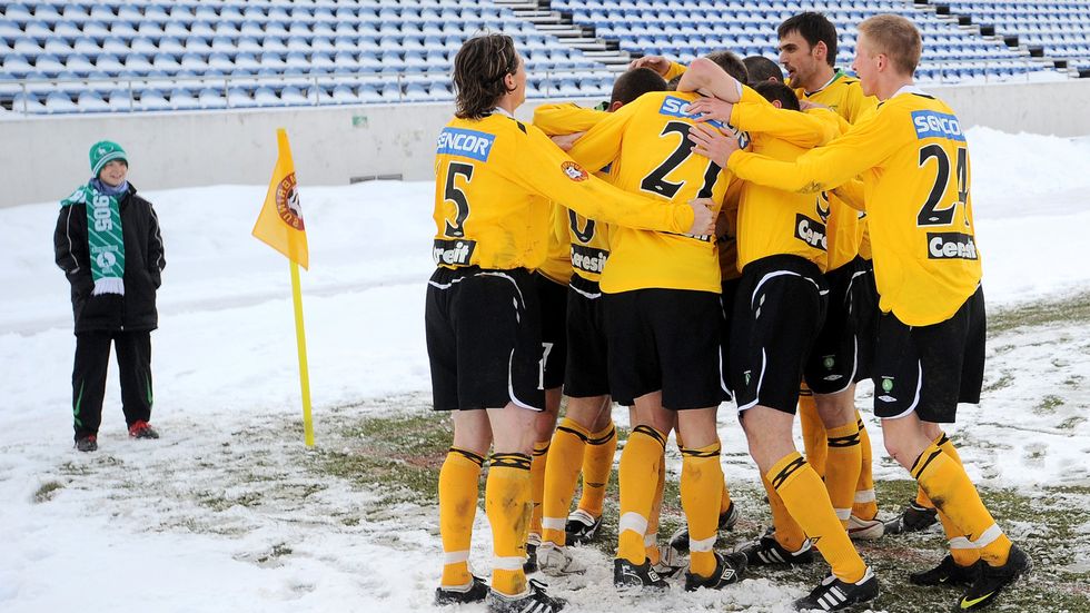 Radost hráčů Bohemians 1905 ze vstřeleného gólu