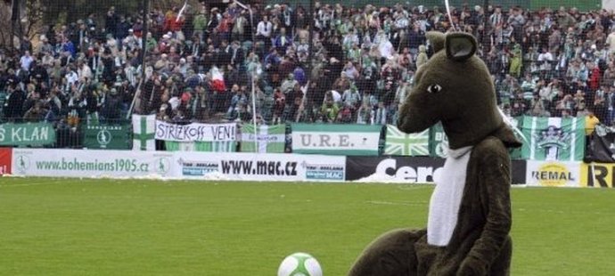 Maskot Bohemians podporuje svůj tým každý zápas