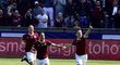 Sparťané Pavel Kadeřábek, Lukáš Vácha a střelec David Lafata se radují z prvního gólu v derby proti Slavii