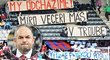 Fotbaloví fanoušci se teď na českých stadionech předhánějí v kreativitě, jak si slušně vystřelit z šéfa FAČR Miroslava Pelty