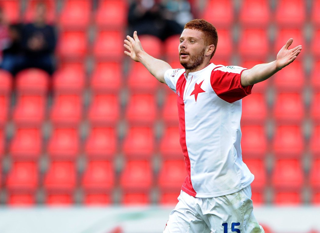 Záložník Slavie Marcel Gecov se zapsal mezi střelce v ligové bitvě s Jabloncem. Slavia vyhrála 5:1