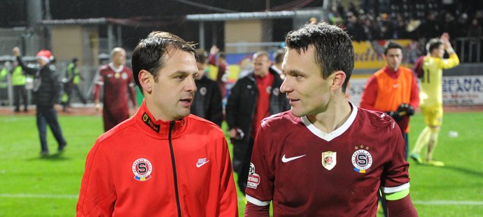 Marek Matějovský a David Lafata (vpravo) po vítězství v Jablonci