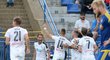Fotbalisté Plzně se radují z rozhodujícího gólu Marka Bakoše v Jihlavě