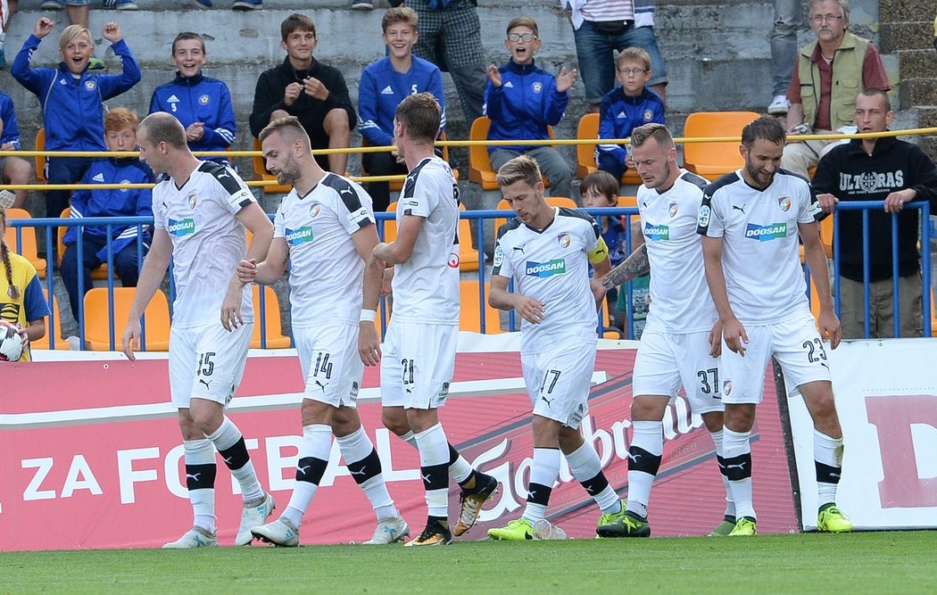 Plzeňská radost po gólu Marka Bakoše na 2:1 v zápase s Jihlavou