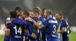 Fotbalisté Mladé Boleslavi se radují z nakonec vítězného gólu v zápase proti Slovácku