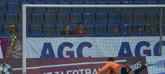 Brankář Teplic Tomáš Grigar inkasuje čtvrtý gól v zápase s Brnem