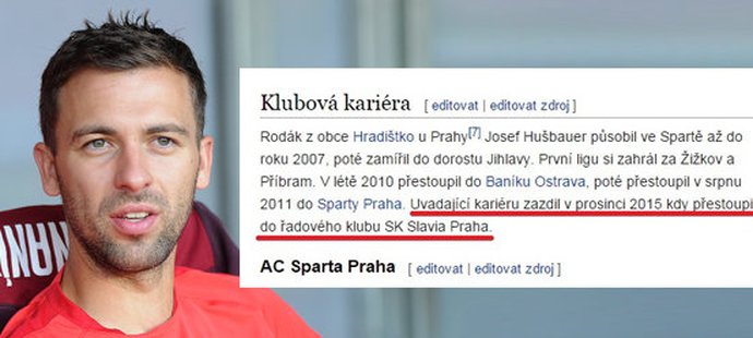 Některý z fanoušků si z Josefa Hušbauera udělal legraci na wikipedii