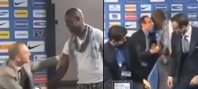 Útočník manchesteru City Mario Balotelli se nečekaně objevil na tiskové konferenci Interu Milán, kde klub představoval nového kouče Andreu Stramaccioniho