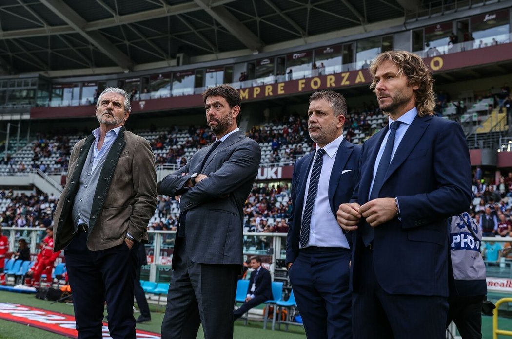 Bývalé vedení Juventusu: Andrea Agnelli, Maurizio Arrivabene, Federico Cherubini a Pavel Nedvěd