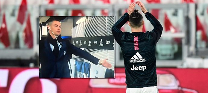 Cristiano Ronaldo si před zápasem s Interem Milán plácal s imaginárními fanoušky a tleskal tribunám bez diváků.