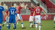 Radost českých fotbalistů z branky proti Islandu během přípravného utkání v Kataru