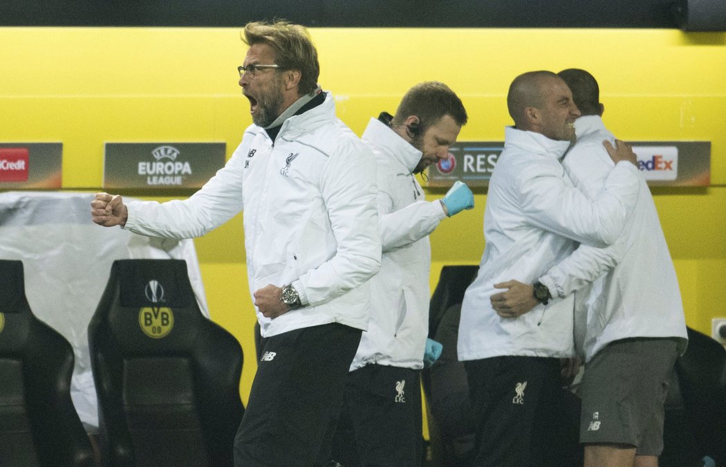 Jürgen Klopp se raduje z branky Liverpoolu do sítě &#34;svého&#34; Dortmundu