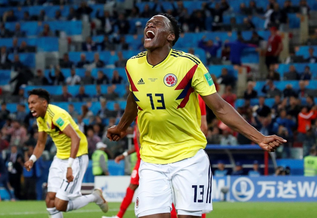 Yerry Mina a jeho radost po gólu do sítě Anglie