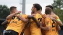 Fotbalisté Jablonce se radují z branky proti Rize