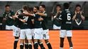 Radost fotbalistů Jablonce po druhém vstřeleném gólu do sítě RFS