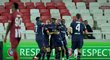 Slavia se raduje ze vstřeleného gólu na hřišti Sivassporu