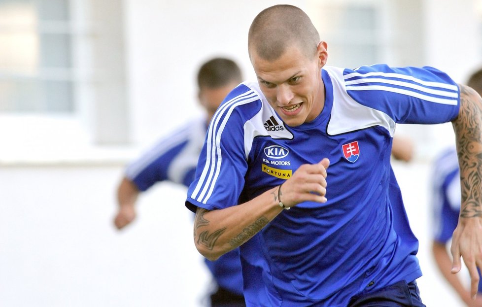 Martin Škrtel na tréninku slovenské reprezentace