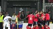 Fotbalisté Arménie se radují ze čtvrtého gólu do sítě Slováků