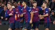Fotbalisté Barcelony se radují z gólu Ousmane Dembélého do sítě Leganés