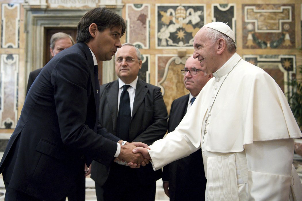 Trenér Lazia Simone Inzaghi při návštěvě papeže