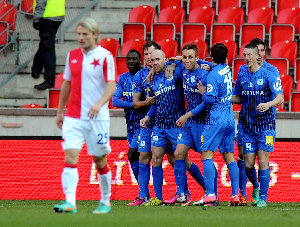 Liberec se raduje z jediné branky, kterou vstřelil na hřišti Slavie. Postaral se o ní útočník Jiří Štajner