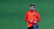 Lionel Messi na tréninku Barcelony den před úvodním osmifinále Ligy mistrů s Cheslea