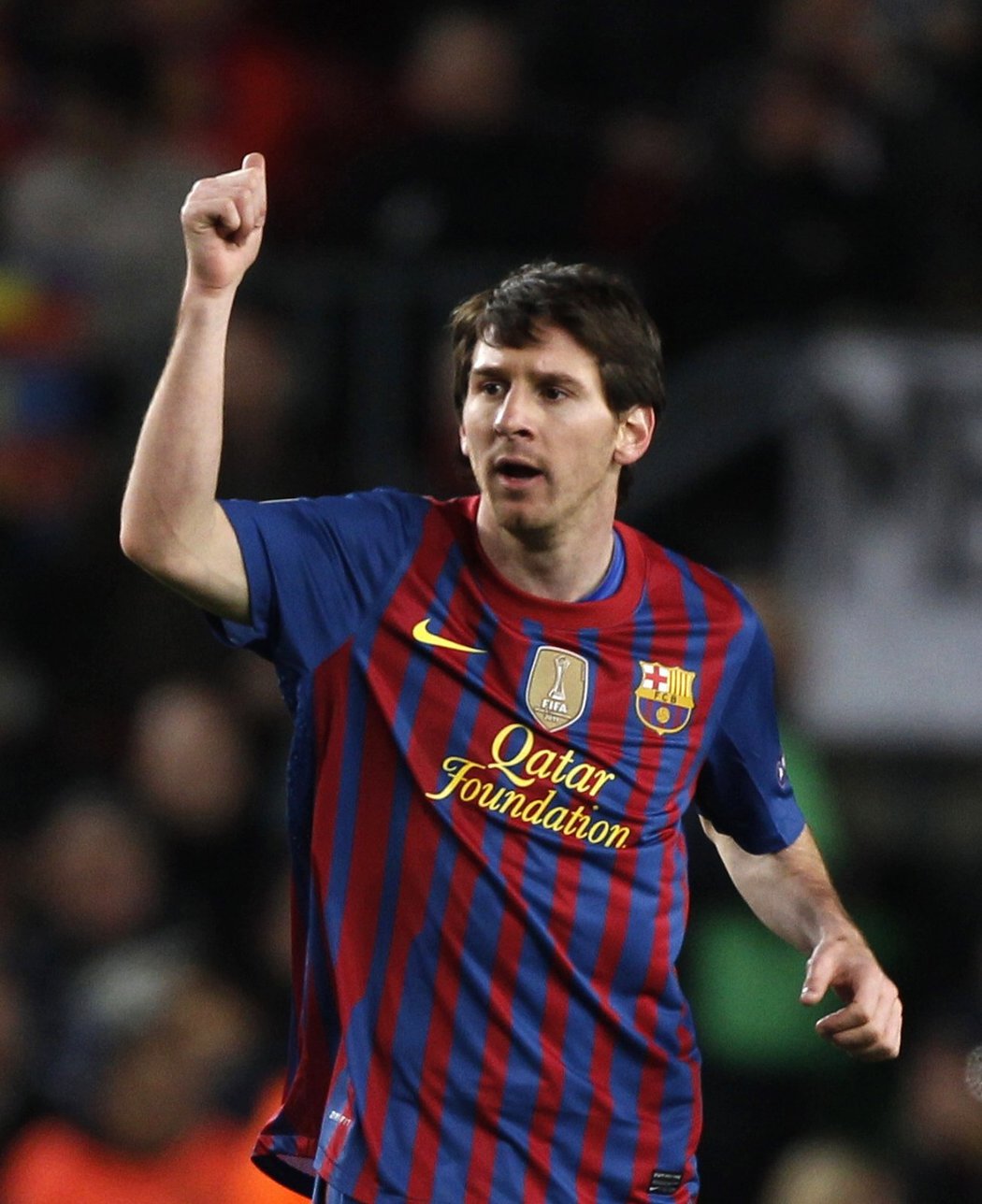 Lionel Messi se raduje z úvodního gólu do sítě Leverkusenu