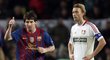 Slavící Lionel Messi vedle smutného kapitána Leverkusenu Simona Rolfese