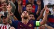 Lionel Messi slaví první branku v letošní Lize mistrů