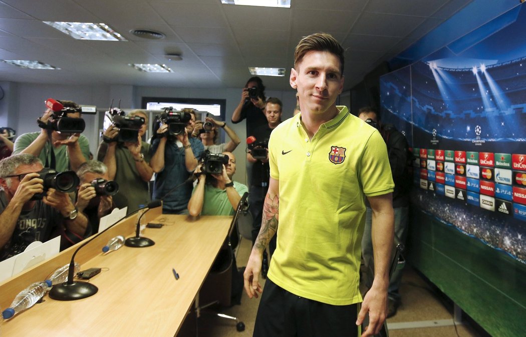 Lionel Messi na tiskové konferenci před semifinále Ligy mistrů s Bayernem Mnichov