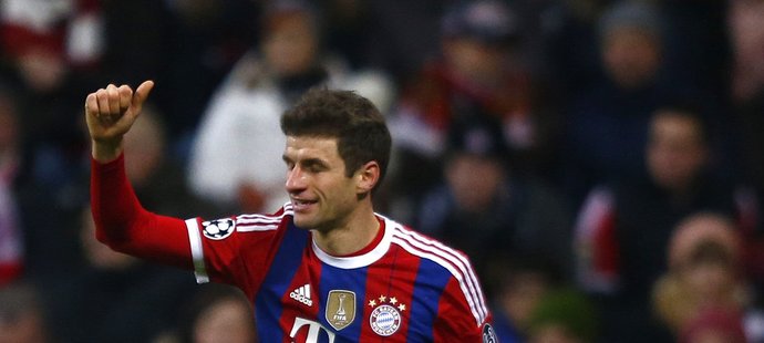 Thomas Müller z Bayernu se raduje z gólu do sítě CSKA Moskva
